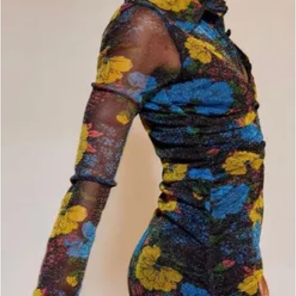 Urban Outfitters Sparkly Floral Mesh Collard bodycon dress size small - Picture 8 of 9